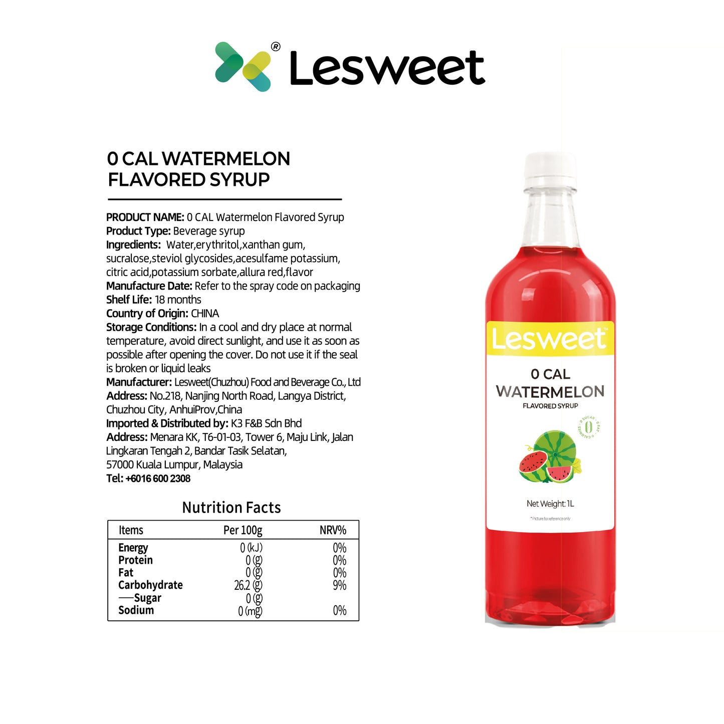 Lesweet 0 Cal Original Watermelon Syrup