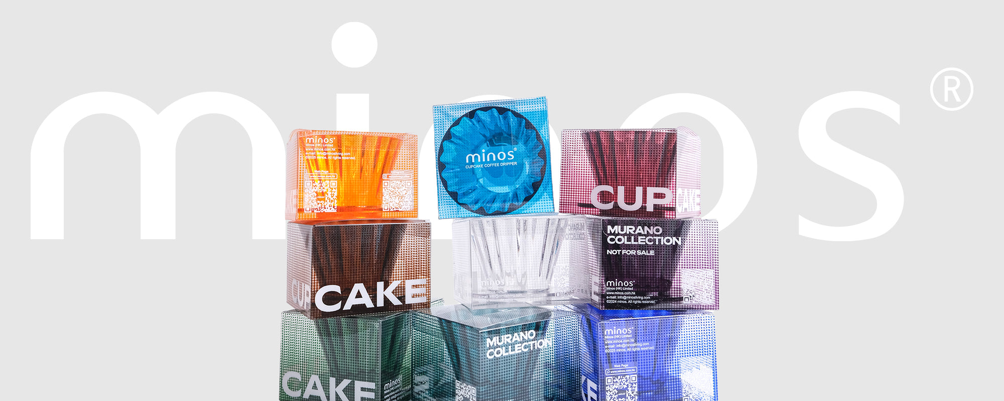 Three hair product boxes labeled 'CAKE', 'MURANO', and 'CURL' with the brand name 'mios' displayed.