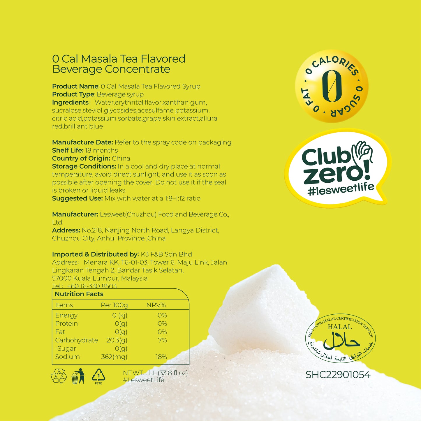 Lesweet 0 Cal Masala Tea Flavor Syrup 1L Halal